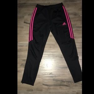 Adidas track suit pants w hot pink stripes